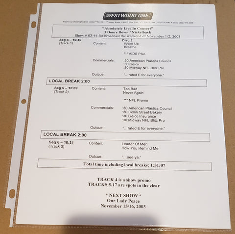 3 Doors Down - Nickelback - Absolutely Live In Concert - Radio Show #03-44 - November 1-2 2003