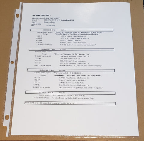 Bryan Adams - In The Studio - Anthology Part 1 - Radio Show #910 - 11/28/2005 - CD