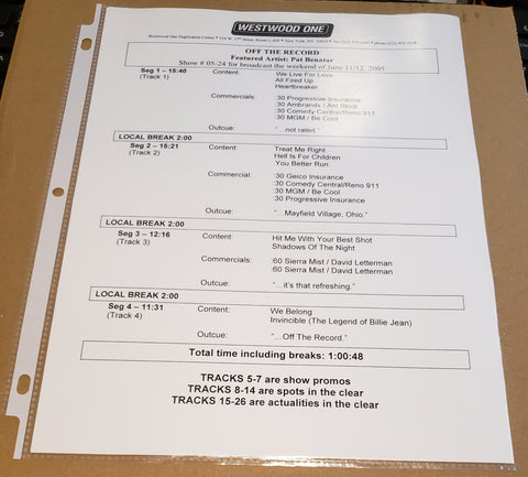 Pat Benatar - Off The Record - Radio Show #05-24 - June 11/12, 2005 - CD