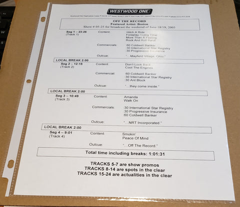 Boston - Off The Record - Radio Show #05-25 - June 18/19, 2005 - CD