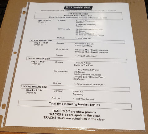 Jethro Tull - Off The Record - Radio Show #05-40 - October 1/2, 2005 - CD