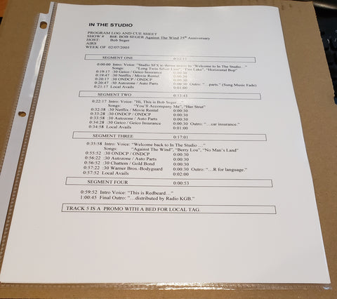 Bob Seger - In The Studio - Against The Wind 25th Anniversary - Radio Show #868 - 02-07-2005 - CD