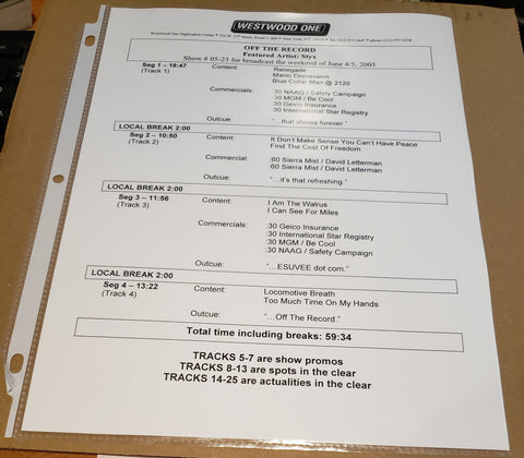 Styx - Off The Record - Radio Show #05-23 - June 4/5, 2005 - CD