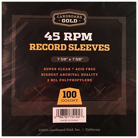 100 - Cardboard Gold - 45 RPM Record Album Poly Sleeves (7-3/8 x 7-5/8 X 2 MIL) - JAMMIN Recordings