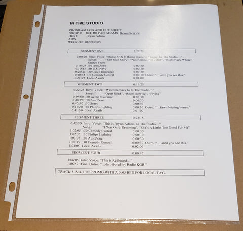 Bryan Adams - In The Studio - Room Service - Radio Show #894 - 08/09/2005 - CD